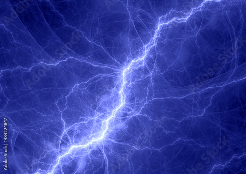 Blue fractal lightning background, electrical abstract
