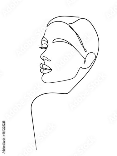 One line drawing face. Abstract woman portrait. Modern minimalism art. - Vector illustration
