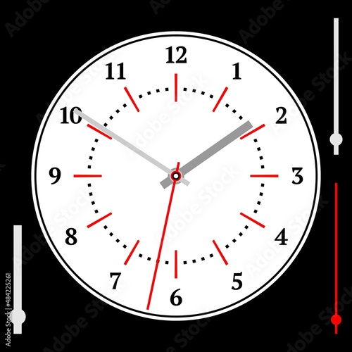 White watch dial with arrows. Black numbers. Vector illustration