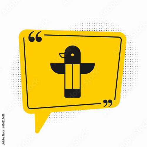 Black Canadian totem pole icon isolated on white background. Yellow speech bubble symbol. Vector