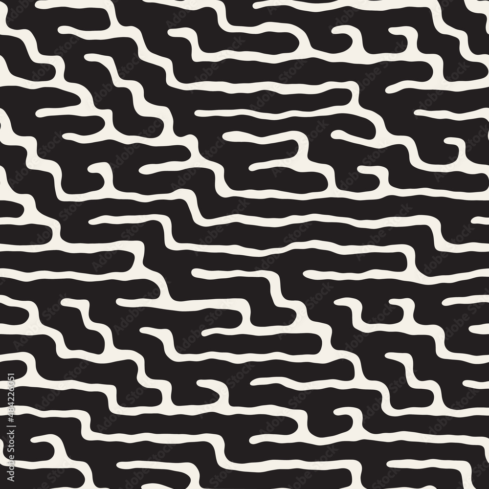 Vector seamless pattern. Repeating geometric elements. Stylish monochrome abstract background design.
