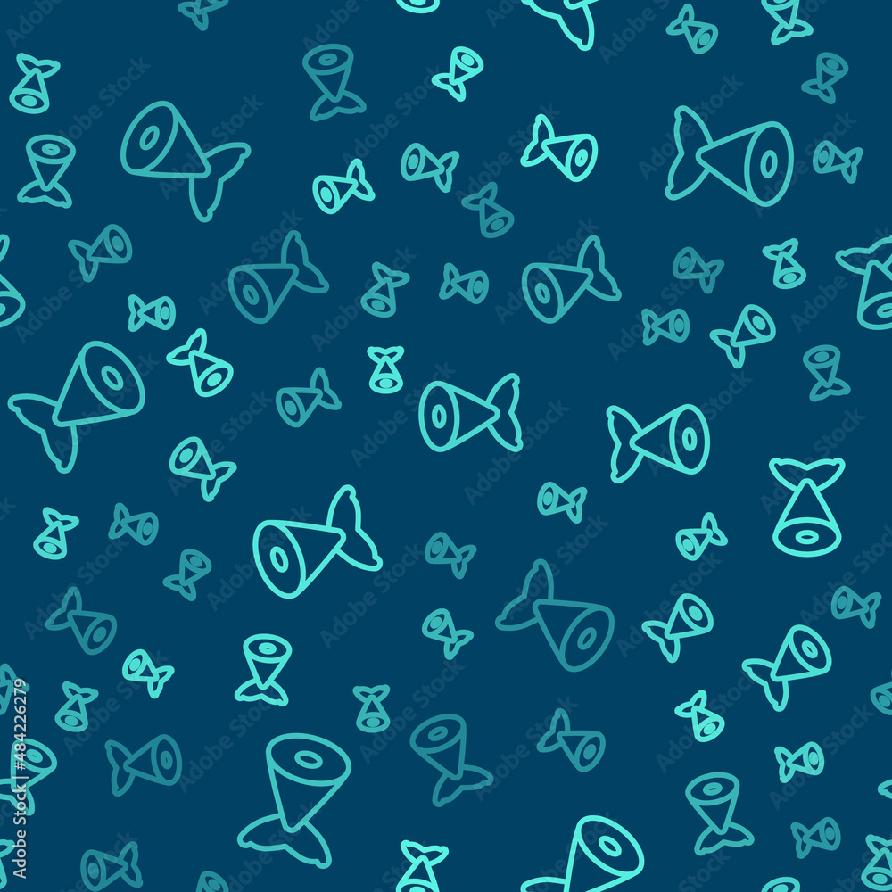 Green line Fish tail icon isolated seamless pattern on blue background. Vector Green line Fish tail icon isolated seamless pattern on blue background. Vector