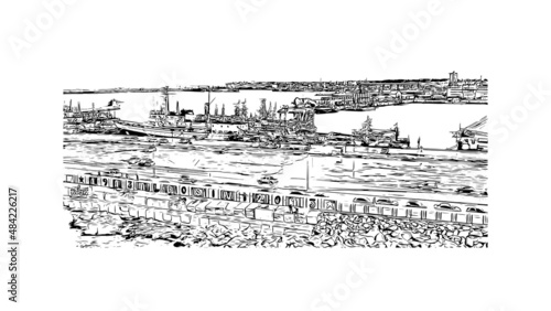 Fototapeta Naklejka Na Ścianę i Meble -  Building view with landmark of Mar del Plata is the 
city in Argentina. Hand drawn sketch illustration in vector.