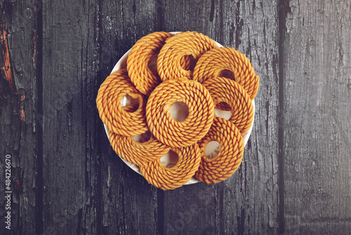 Indian Traditional Tea Time Snack Chakli or Murukku photo