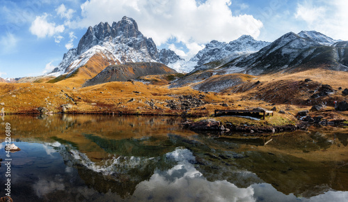 View of Chaukhi Lake and Mount Chaukhi, Chaukhi Pass, Juta Valley, Kazbegi