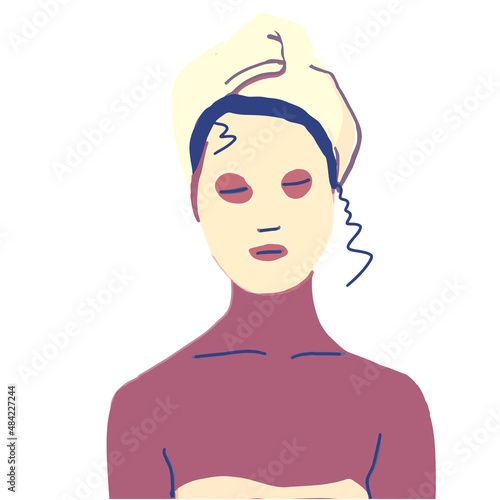 spa care. young dark-skinned woman with a white cosmetic mask on her face and a towel on her hair
