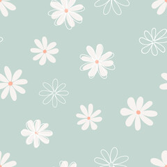 Stickers Bloemenmotief patronen Eenvoudige bloemetjes op turquoise achtergrond  © Nataliia Pyzhova