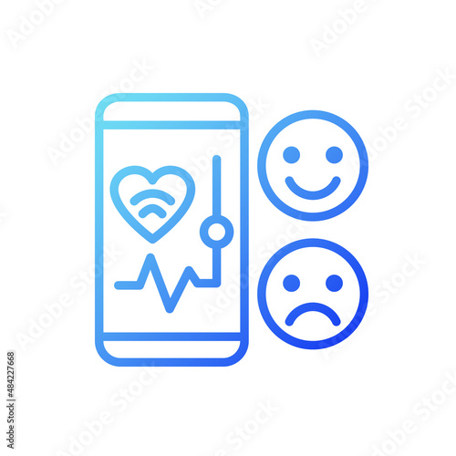 Mood monitoring gradient linear vector icon. Mobile app for health tracking. Internet of Things. Smart gadget. Thin line color symbol. Modern style pictogram. Vector isolated outline drawing