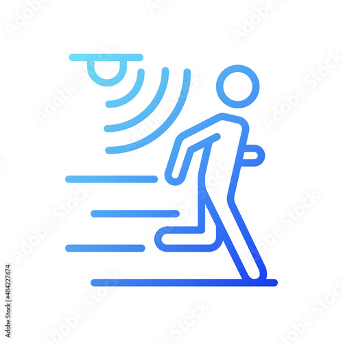 Motion detection gradient linear vector icon. Movement monitoring. Internet of Things. Smart gadget. Thin line color symbol. Modern style pictogram. Vector isolated outline drawing