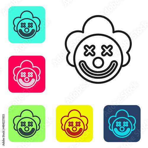 Black line Clown head icon isolated on white background. Set icons in color square buttons. Vector