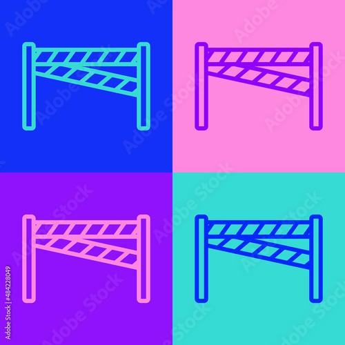 Pop art line Crime scene icon isolated on color background. Vector