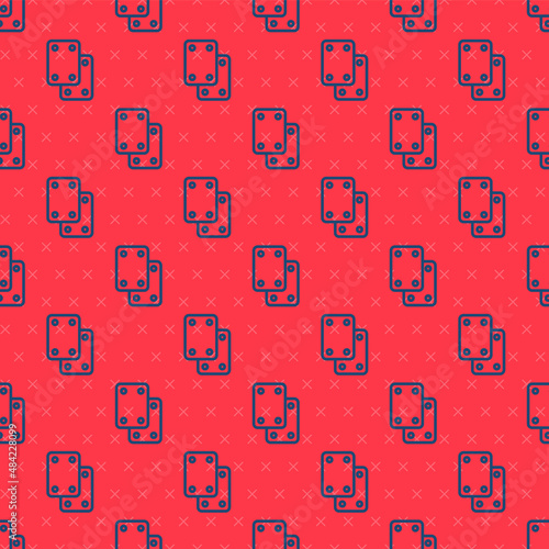 Blue line Knee pads icon isolated seamless pattern on red background. Extreme sport. Skateboarding, bicycle, roller skating protective gear. Vector