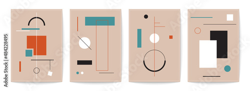 Geometric minimal background set. Primitive geometry figures, modern posters suprematism bauhaus style. Vector illustration