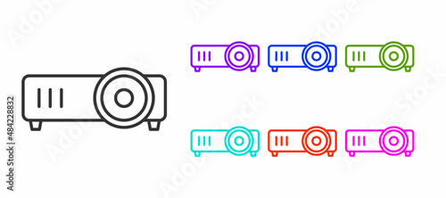 Black line Presentation, movie, film, media projector icon isolated on white background. Set icons colorful. Vector