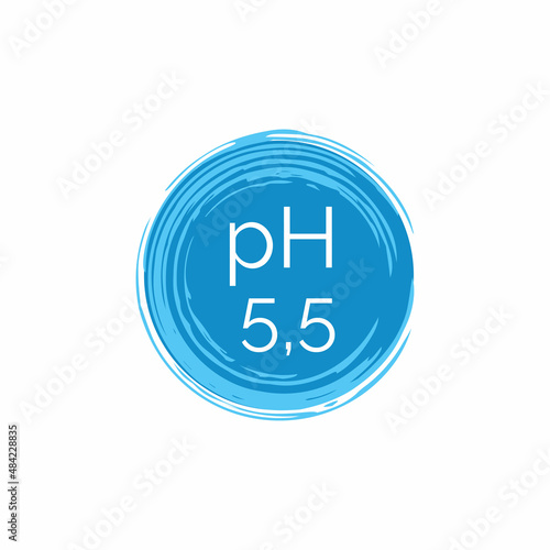 pH 5,5 round blue icon. Dermatology symbol isolated on white background. Flat vector illustration