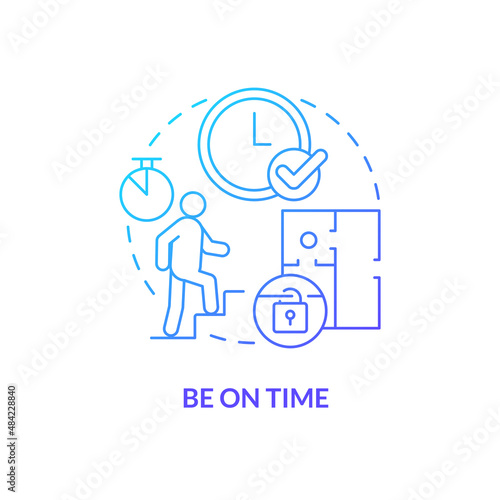 Be on time blue gradient concept icon. Escape room winning strategy abstract idea thin line illustration. Respecting gamemaster valuable time. Isolated outline drawing. Myriad Pro-Bold font used