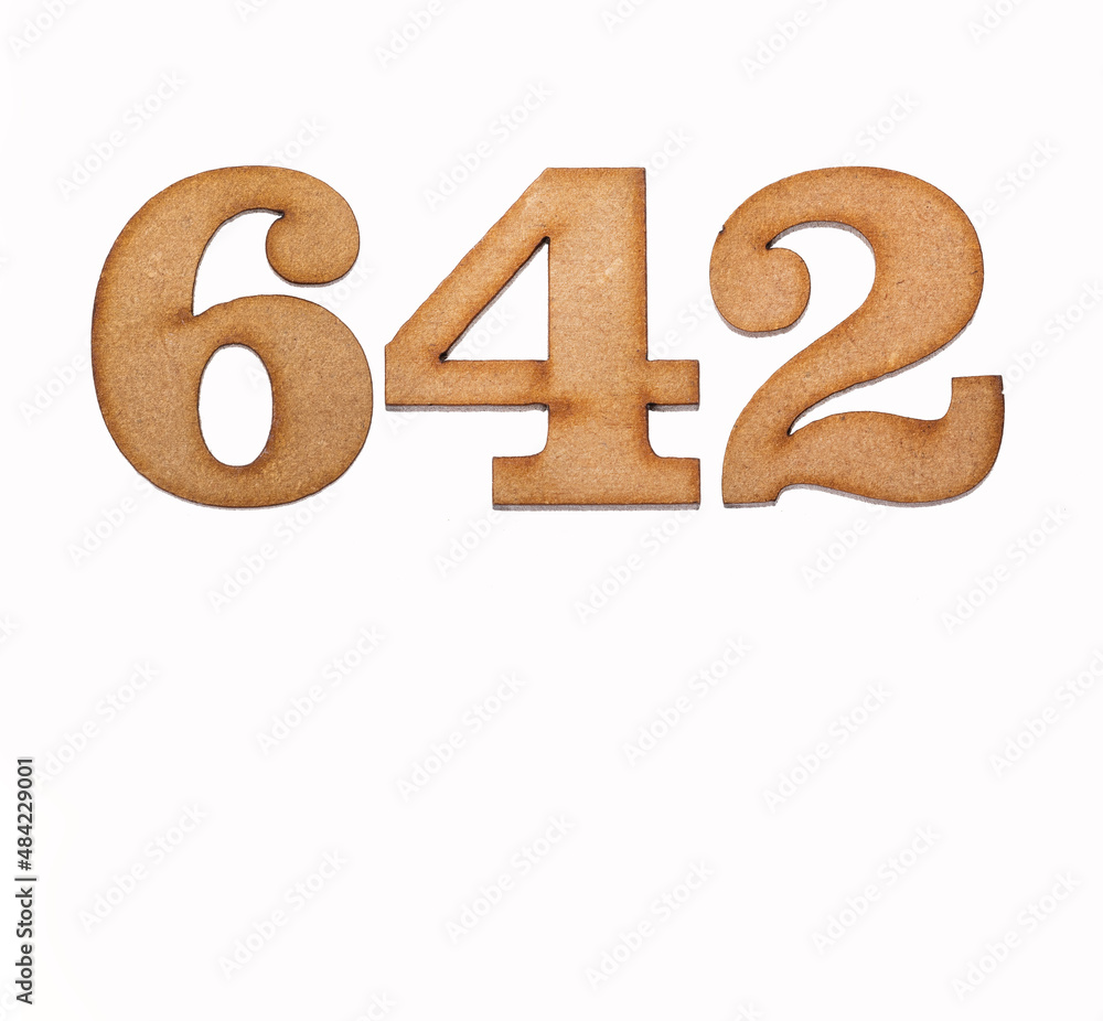 Number 642 in wood, isolated on white background Number 642 in wood, isolated on white background
