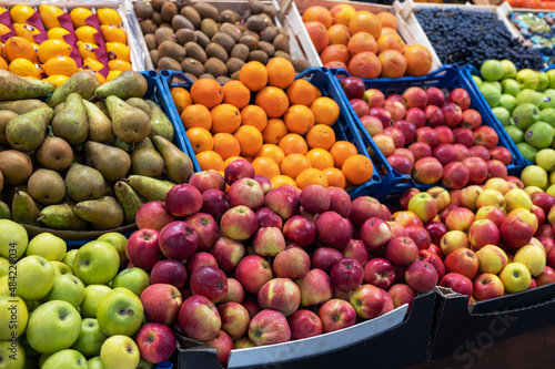 Assortment of fresh fruits at market