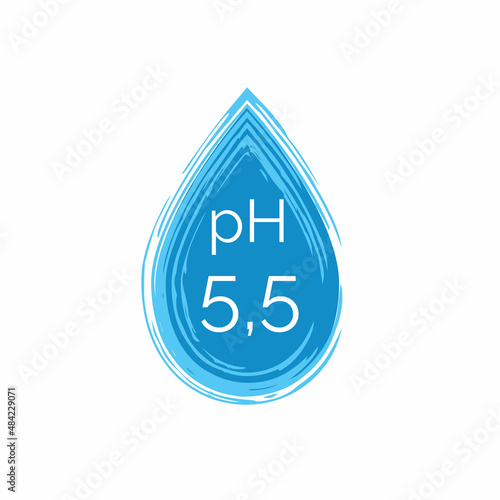 pH 5.5 icon in the form of a drop of water. Dermatology symbol isolated on white background. Flat vector illustration