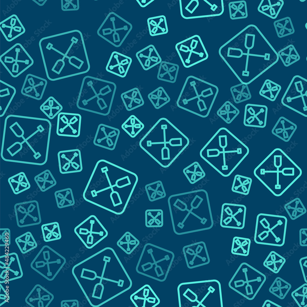 Green line Paddle icon isolated seamless pattern on blue background. Paddle boat oars. Vector Green line Paddle icon isolated seamless pattern on blue background. Paddle boat oars. Vector