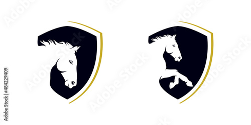 set of horse shield logo design template