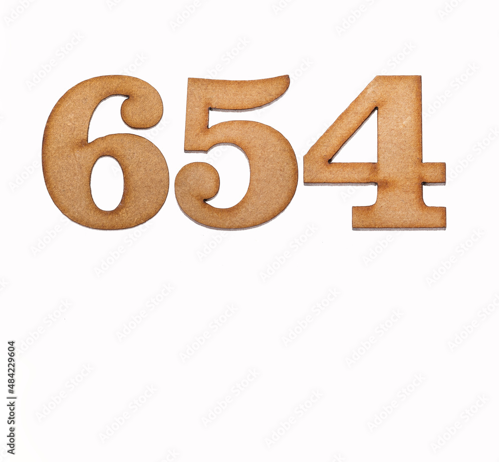 Number 654 in wood, isolated on white background Number 654 in wood, isolated on white background