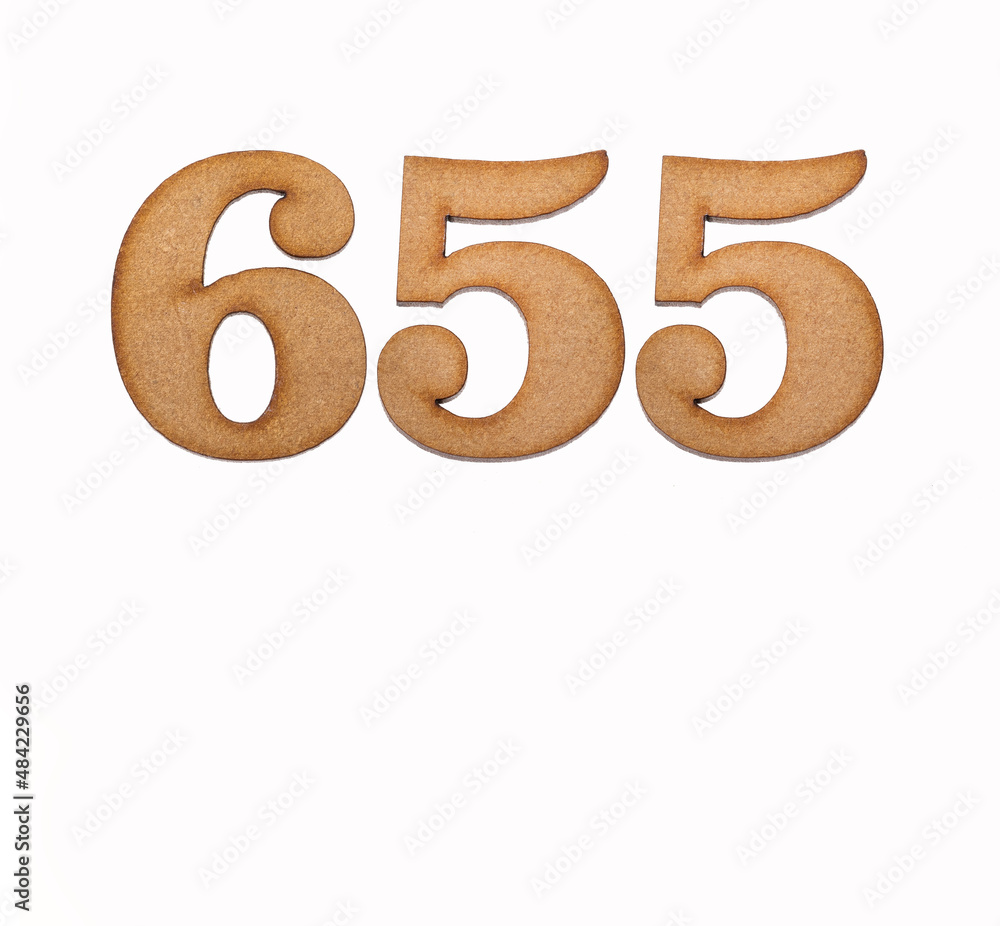 Number 655 - Piece of wood isolated on white background Number 655 - Piece of wood isolated on white background