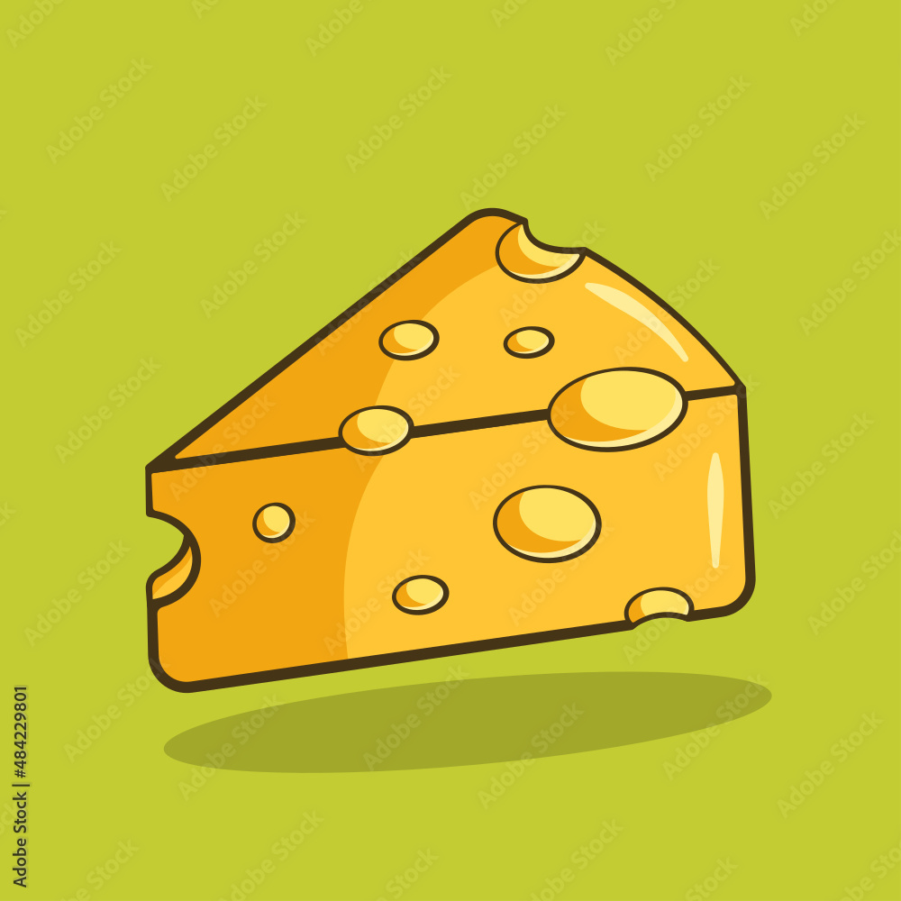 Piece of cheese with shadow and background. Vector. Cartoon Piece of cheese with shadow and background. Vector. Cartoon