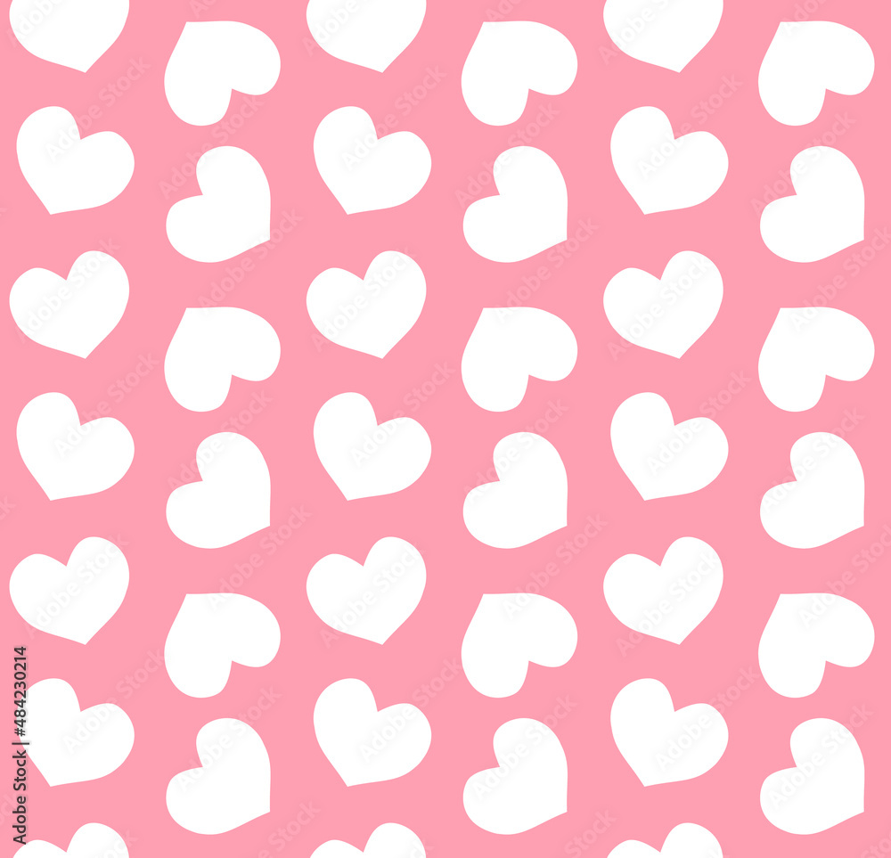 Vector seamless pattern of hand drawn heart isolated on pink background