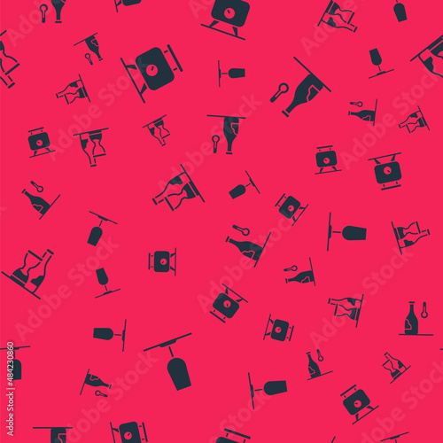 Set Wine glass, Fermentation of grapes, Bottle wine and temperature on seamless pattern. Vector