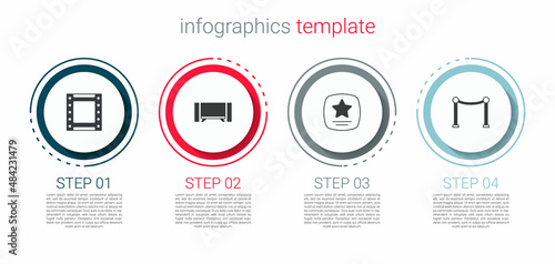 Set Play video, Smart Tv, Walk of fame star and Rope barrier. Business infographic template. Vector