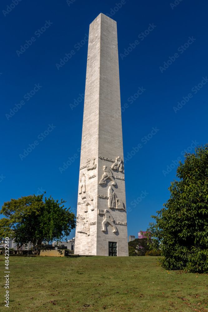 Sao Paulo, Brazil, August 24, 2016: Obelisk in Ibirapuera Park, Sao Paulo in Brazil. This monument is a symbol of the Constitutionalist Revolution of 1932