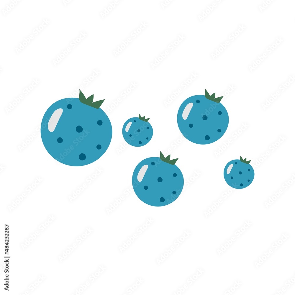 Cute blueberry summer fruit isolated on white background. Vector graphic illustration. Vegetarian cafe print, poster, card, logo. Natural, organic dessert sweet, fresh berry, eco breakfast