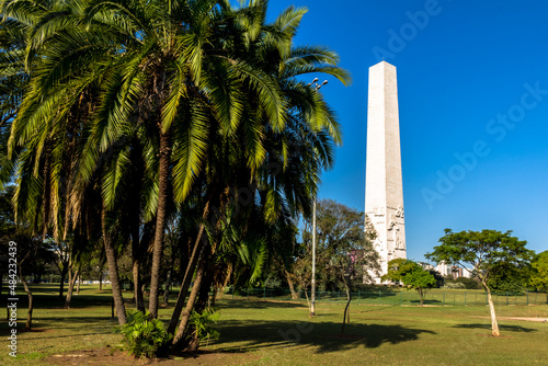 Sao Paulo, Brazil, August 24, 2016: Obelisk in Ibirapuera Park, Sao Paulo in Brazil. This monument is a symbol of the Constitutionalist Revolution of 1932