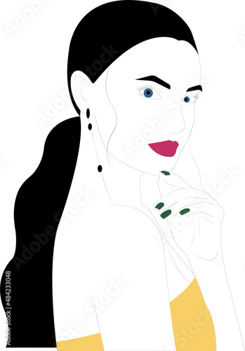 The woman with accented eyes, lips, nails