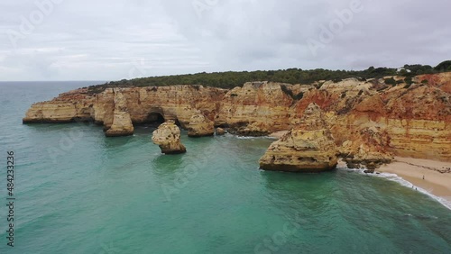 aerial view  of beautiful rocks, beach and atlantic ocean in portugal
