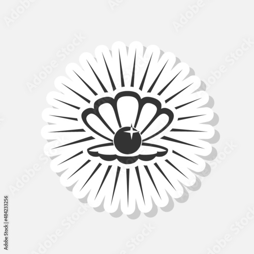 Open shell with pearl icon sticker isolated on white background