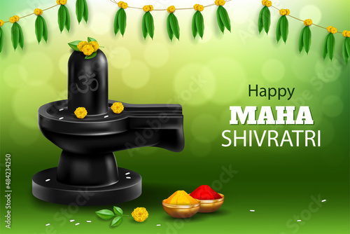 maha shivratri creative shivling illustration with green abstract background photo