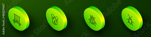 Set Isometric line Hive for bees, Clothes moth, Beetle bug and Cockroach icon. Vector