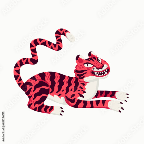Tiger vector illustration, cartoon pink tiger - the symbol of Chinese new yea...