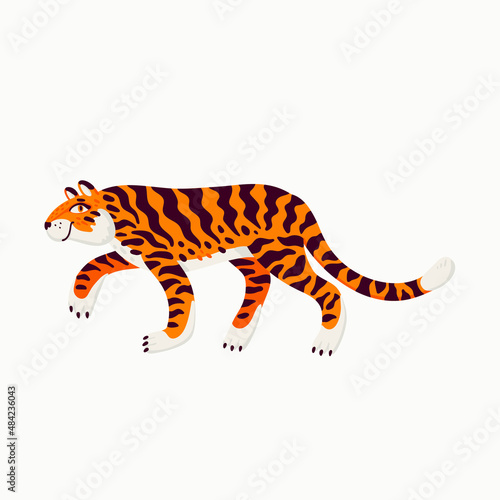 Tiger vector illustration, cartoon orange tiger - the symbol of Chinese new y...