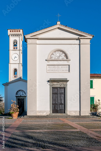 Facade of the church of San Michele Arcangelo in Staffoli, Pisa, Italy photo