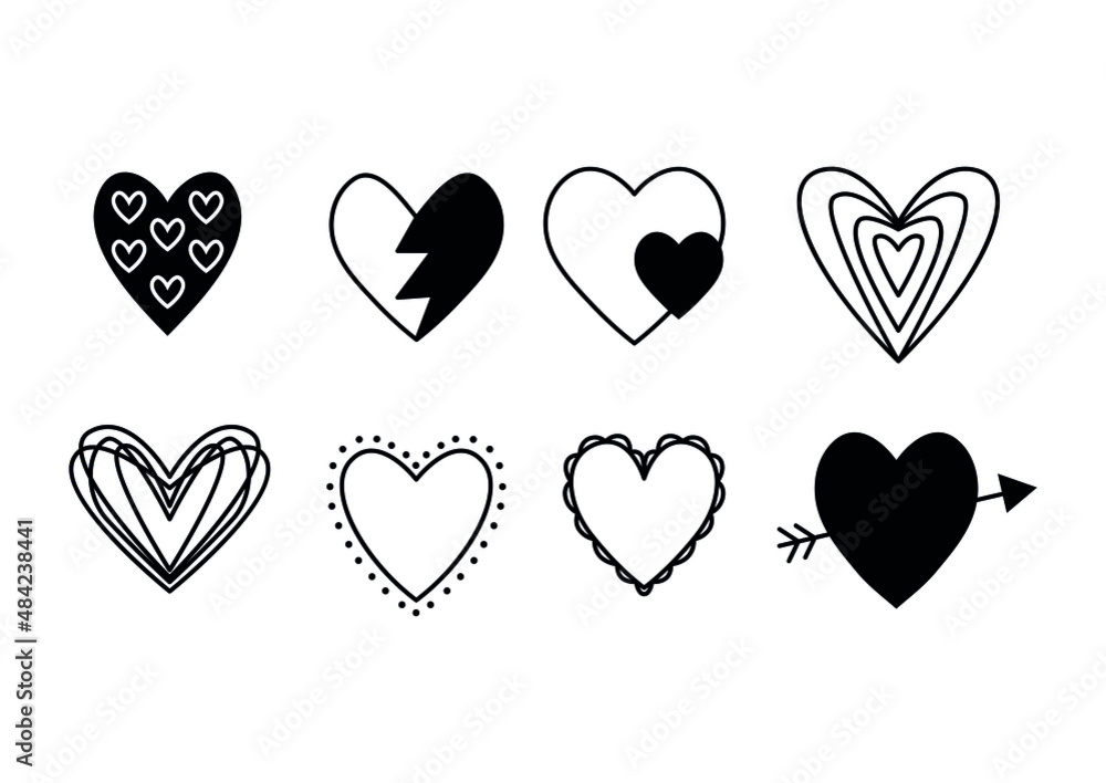 Heart. St. Valentine day cards. Coloring book pattern. Vector black and white doodle illustration.	
