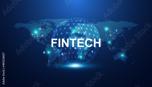 Abstract fintech consists of financial technology, cryptocurrency, cloud business. Connect to the world. photo
