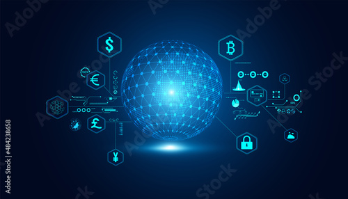 Abstract world Digital finance in the online world consists of various kinds of currencies. And doing business in the online system
