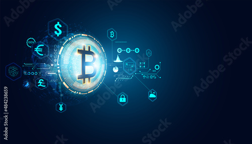 Abstract digital finance in the online world. Bitcoin. Various transactions. Nationwide currency Investing in bitcoins Online transactions Online transactions On the background.