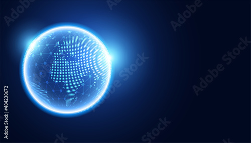 abstract global dot network connection and communication futuristic on blue background.