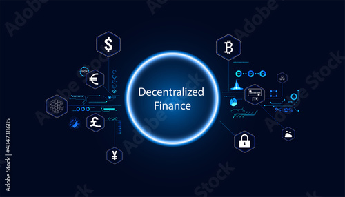 abstract technology ui futuristic concept hud interface hologram elements of digital data chart, communication, Decentralized Finance on hi tech future design background