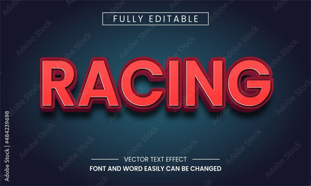 Obraz premium Elegant Racing 3D Text Effect Fully Editable Vector. Modern font graphic style text theme sport typography typeset for label and sticker.