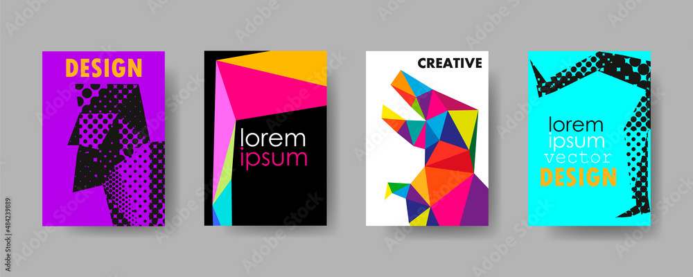 Colorful cover trendy design template, Vector backgrounds set. Design industry for posters, placards,banners, flyers. Hand drawn illustration.